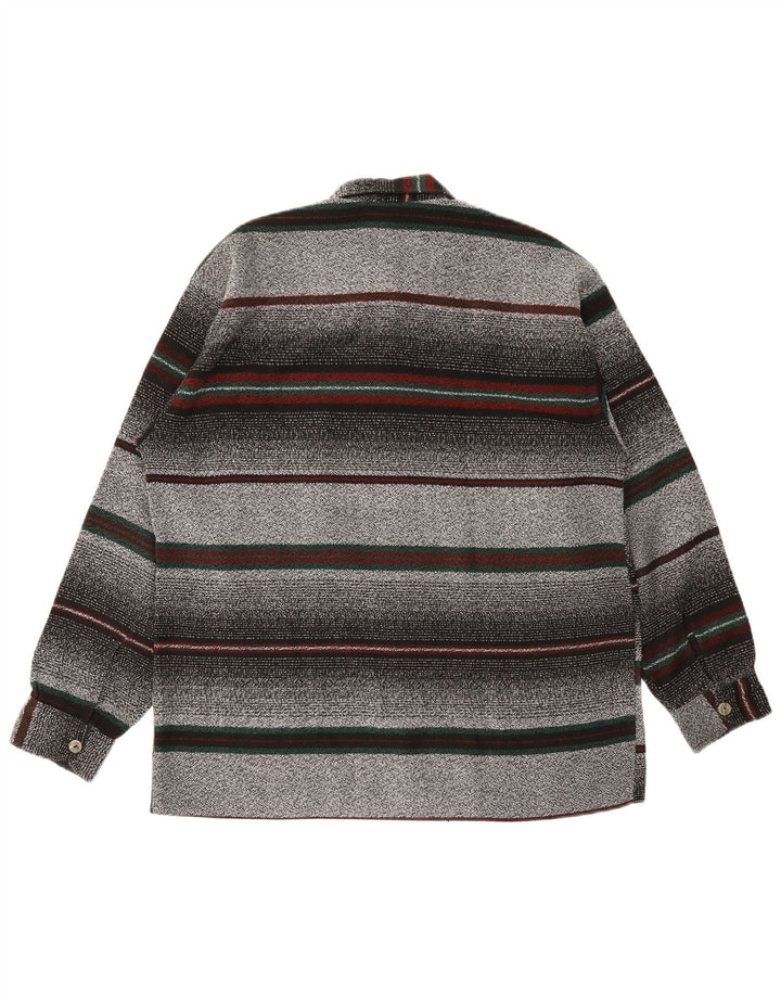 Vintage Herren Flanellhemd Großes grau gestreiftes Polyester