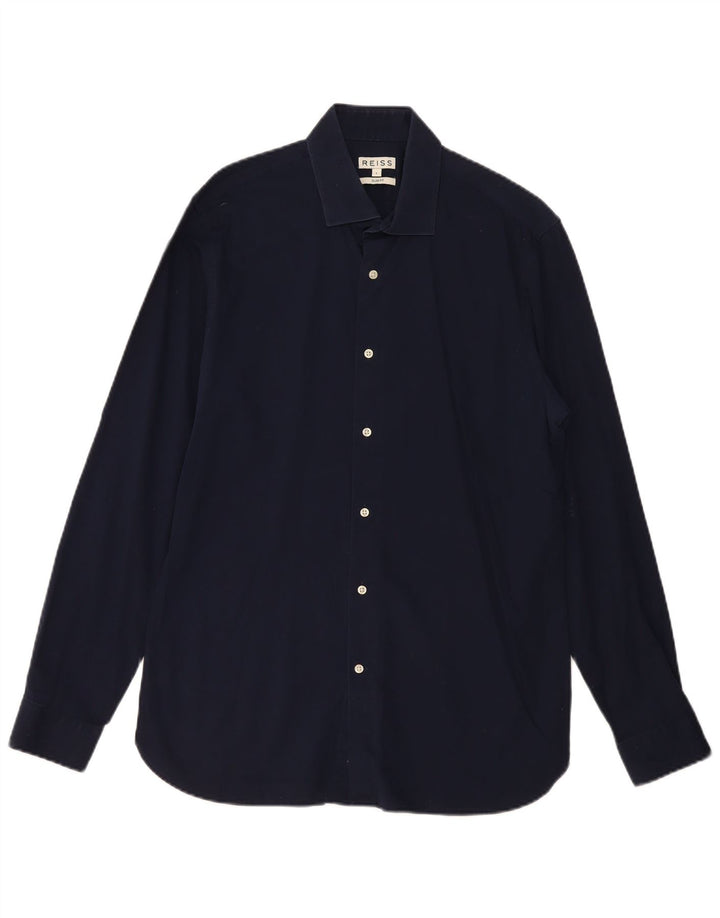 REISS Herren-Slim-Fit-Hemd, groß, marineblau, Baumwolle