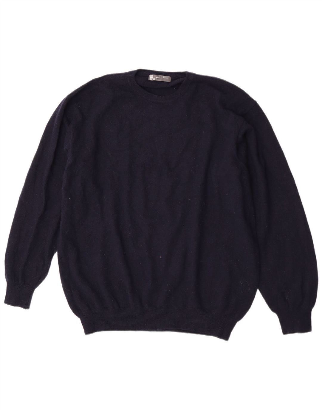 Zara Herren-Pullover mit Rundhalsausschnitt, XL, marineblaue Wolle