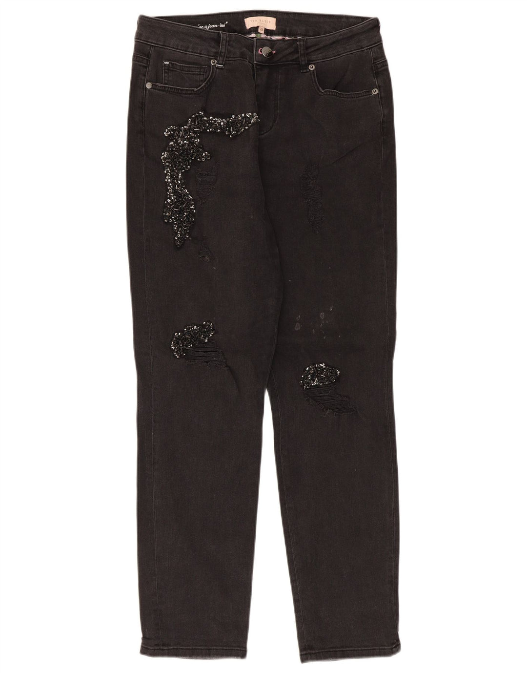 Ted Baker Damen Distressed Slim Jeans W28 L28 Schwarze Baumwolle