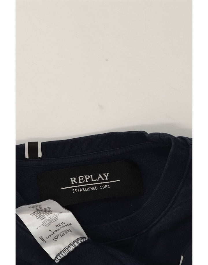 Replay Herren-Sweatshirt mit Grafik, groß, marineblau, Baumwolle