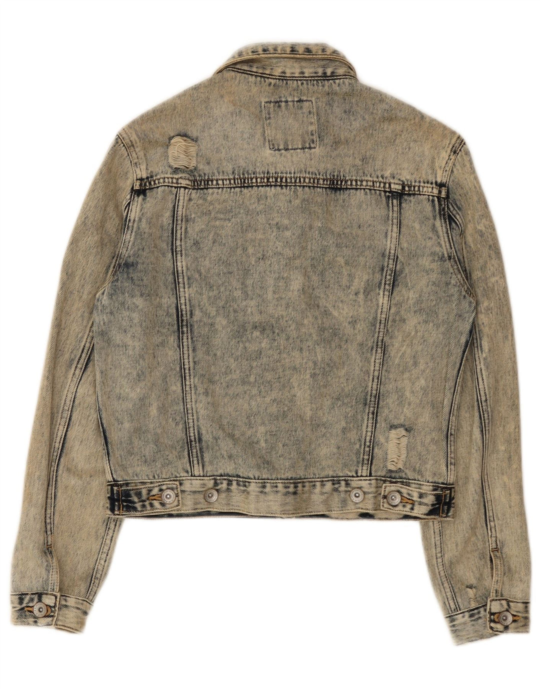 Superdry Damen Crop Distressed Acid Wash Jeansjacke UK 8 Small Blau