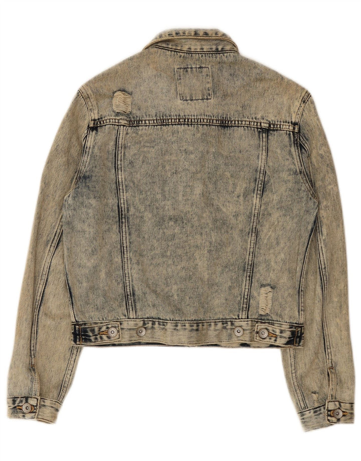 Superdry Damen Crop Distressed Acid Wash Jeansjacke UK 8 Small Blau