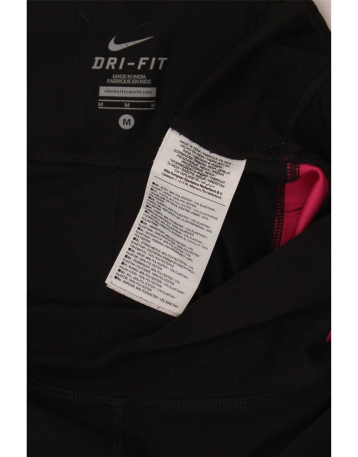 Nike Damen Dri Fit Capri-Leggings UK 14 Mittelschwarzes Colourblock-Polyester