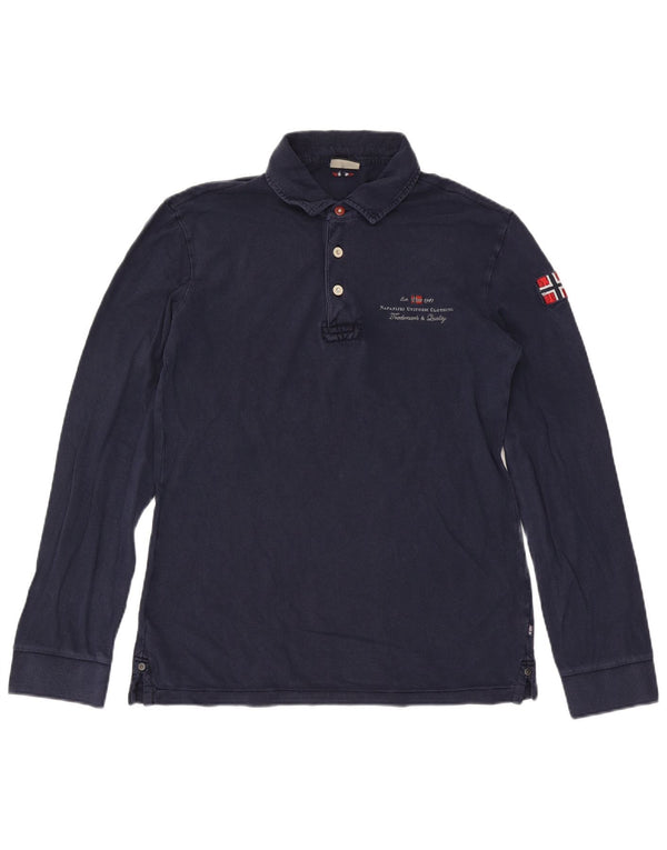 Napapijri Herren-Langarm-Poloshirt, Größe L, Marineblau