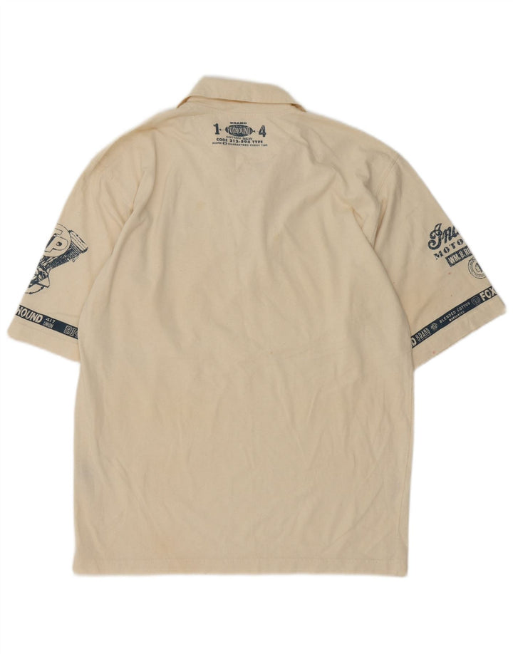 Foxhound Herren-Poloshirt mit Grafik, Mittelbeige, Baumwolle, Retro