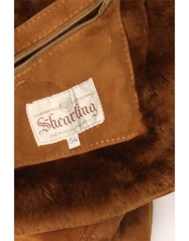 Vintage Herren Shearling Jacke IT 54 2XL Braun