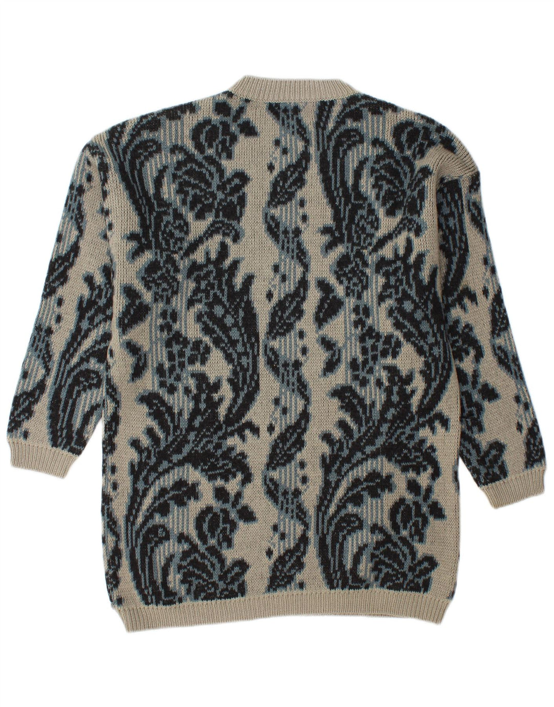 BENETTON Herren Longline-Pullover mit Rundhalsausschnitt IT 46 Large Grey Floral