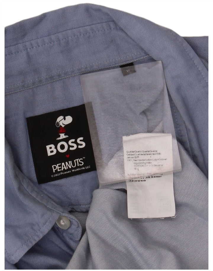 HUGO BOSS Herren Peanuts Hemd XL Blau Baumwolle
