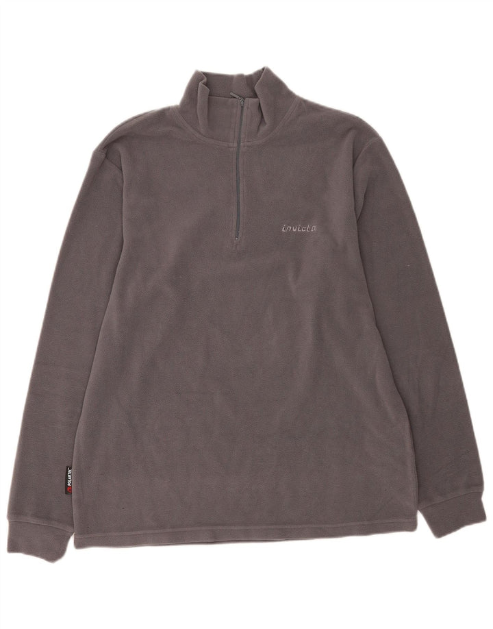 Invicta Herren-Fleecepullover mit Reißverschluss am Hals, großes graues Polyester