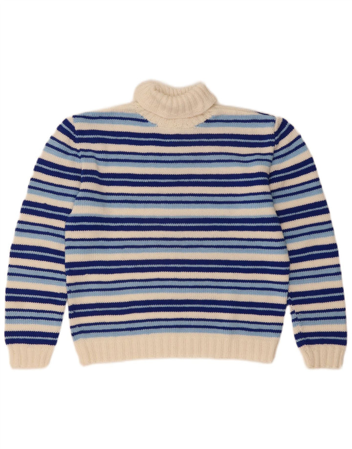 Vintage Damen Rollkragenpullover Pullover UK 14 Mittelblau gestreift