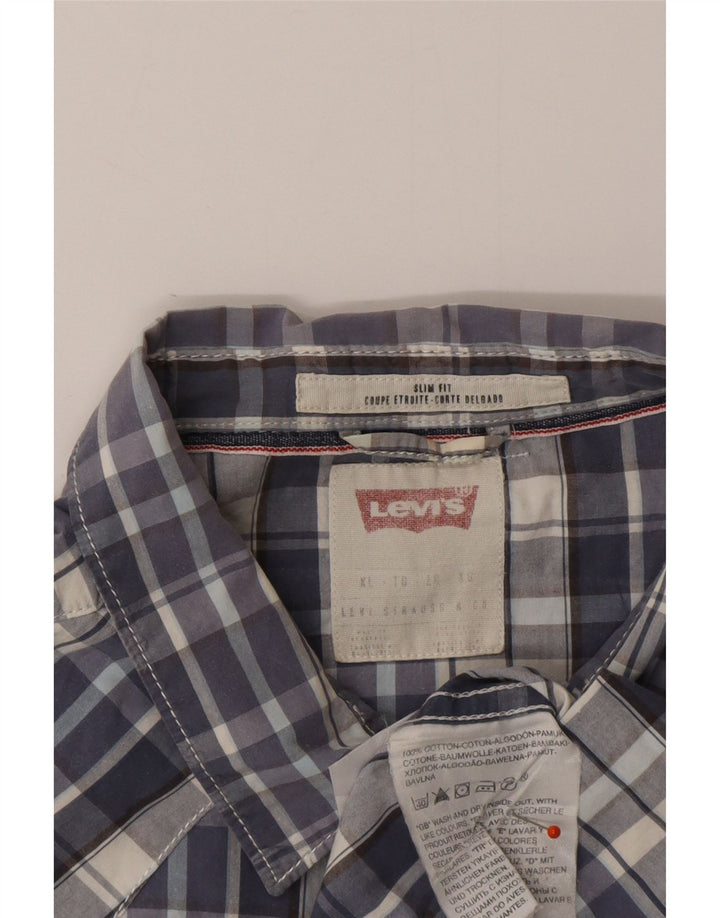 LEVI'S Herren Slim Fit Kurzarmhemd XL blau kariert Baumwolle