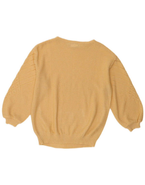 Vintage Damen Pullover mit U-Boot-Ausschnitt UK 12 Mittelgelb