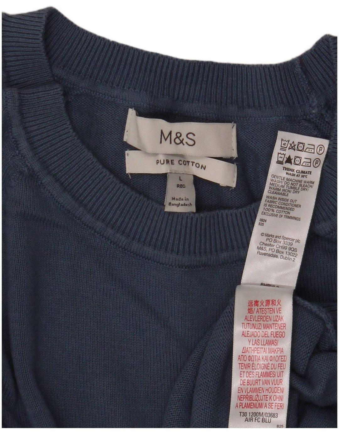 Marks & Spencer Herren-Pullover mit U-Boot-Ausschnitt, groß, aus blauer Baumwolle