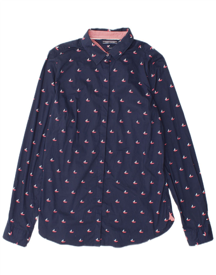 Tommy Hilfiger Damen-Hemd, figurbetont, US 8, mittleres Marineblau, geometrische Baumwolle