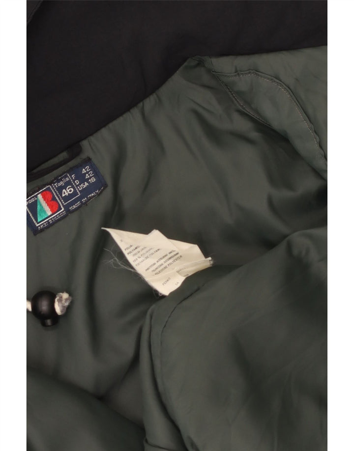 VINTAGE Damen Übergroße Windjacke mit Kapuze IT 46 Großes schwarzes Nylon