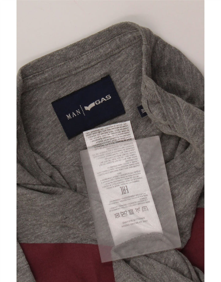 Gas Herren Grafik-T-Shirt-Oberteil aus mittelgrau gesprenkelter Baumwolle