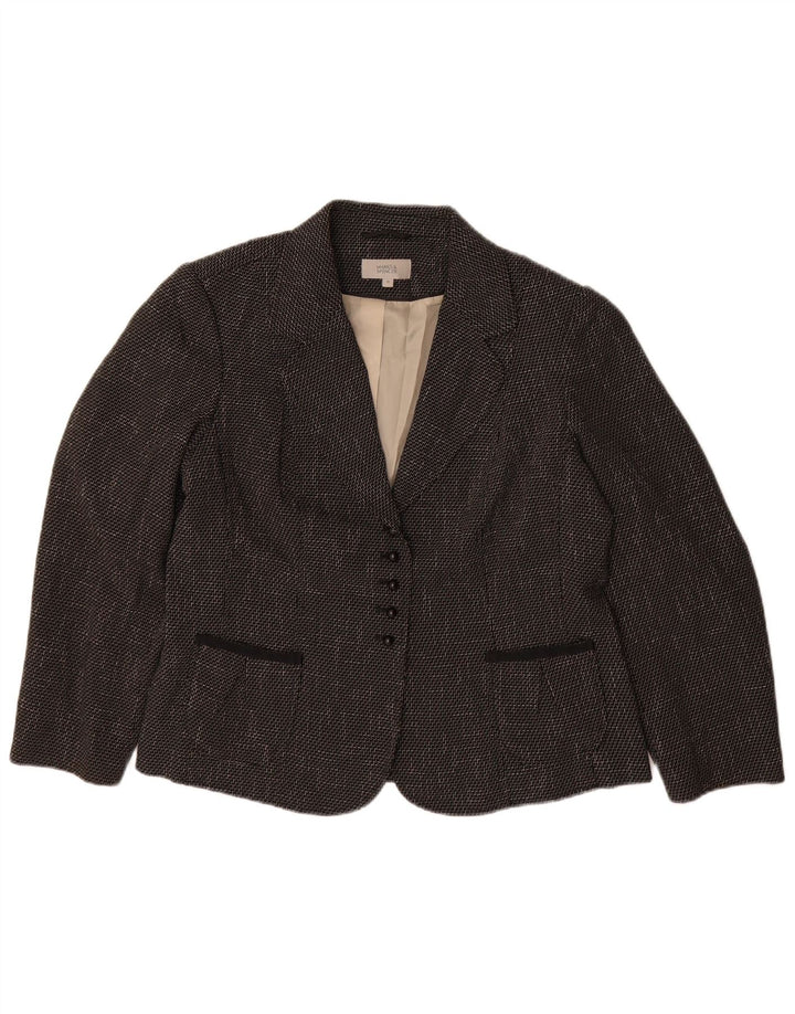 Marks & Spencer Damen 5-Knopf-Blazerjacke UK 18 XL Schwarzer Chevron