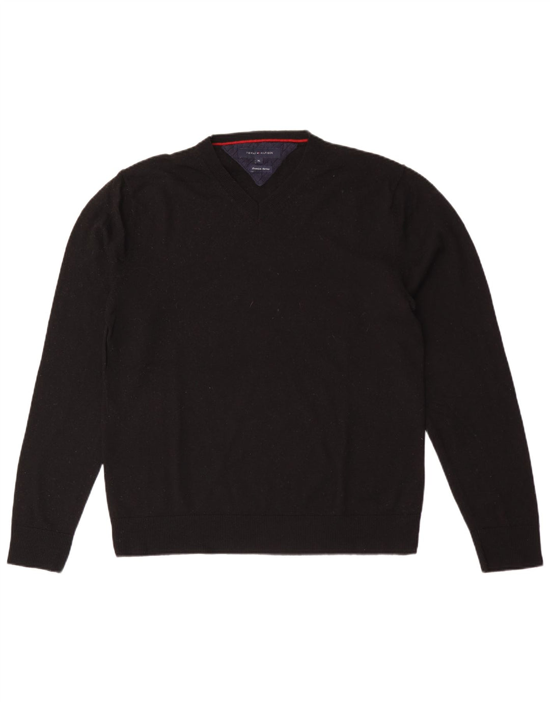 Tommy Hilfiger Herren-Pullover mit V-Ausschnitt, XL, schwarze Wolle
