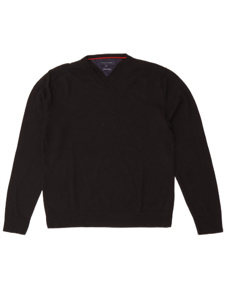 Tommy Hilfiger Herren-Pullover mit V-Ausschnitt, XL, schwarze Wolle
