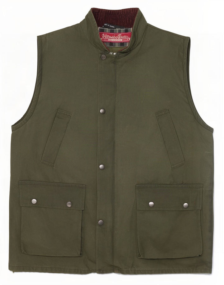 Vintage Herren Utility Gilet UK 38 Medium Khaki Baumwolle