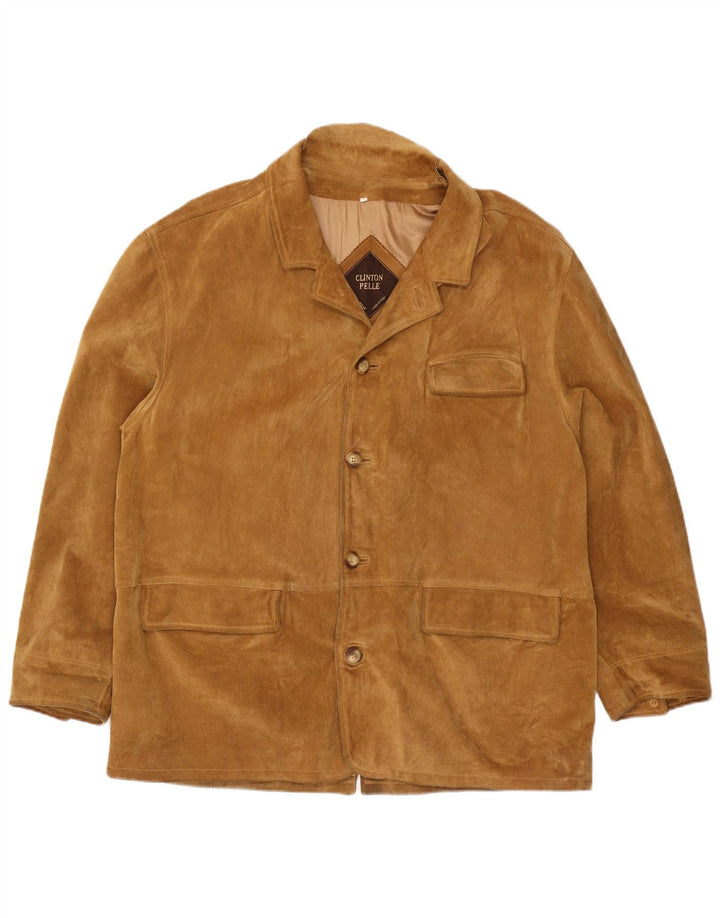 Vintage Herren 4-Knopf-Wildleder-Blazerjacke IT 56 3XL Beige