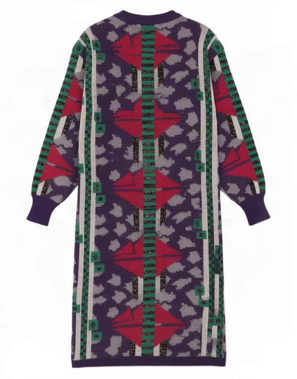 Vintage Womens Long Sleeve Jumper Dress IT 44 Medium Purple Geometric Wool