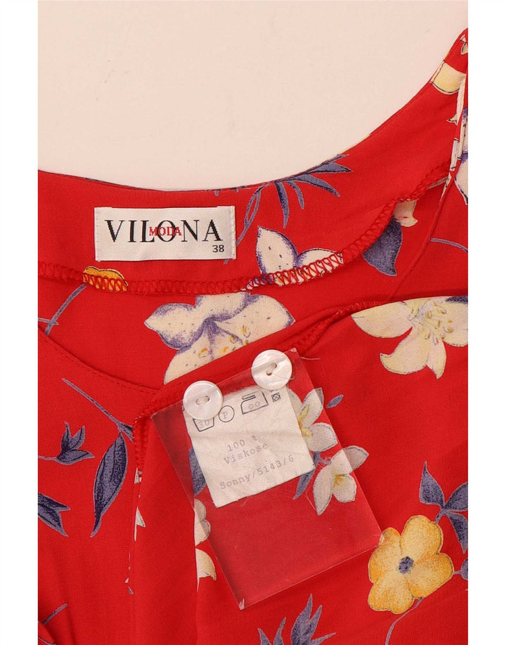 Vilona Moda Damen A-Linien-Kleid EU 38 Mittelrote Viskose mit Blumenmuster
