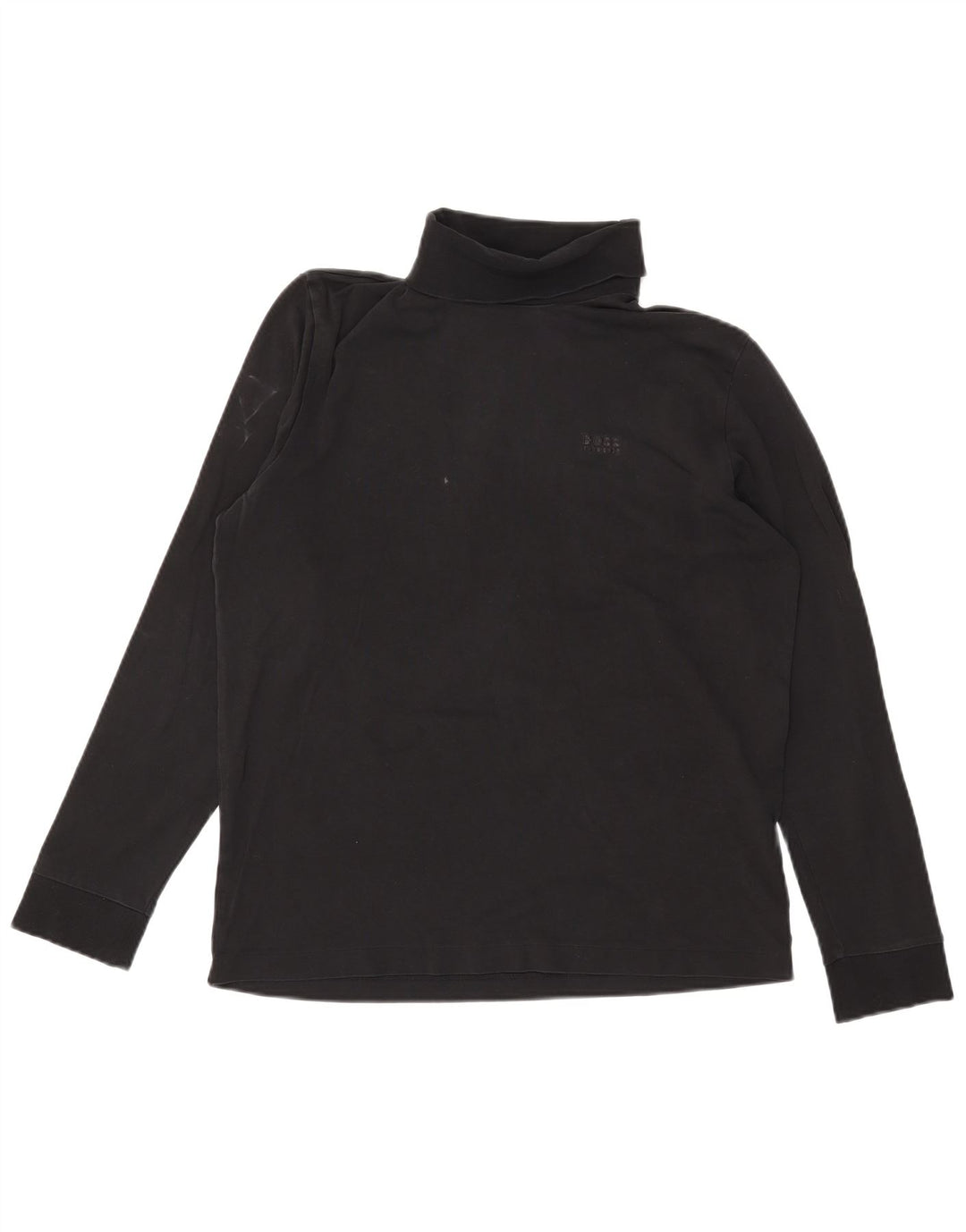 HUGO BOSS Herren-Top mit Rollkragen, langärmlig, mittelschwarze Baumwolle