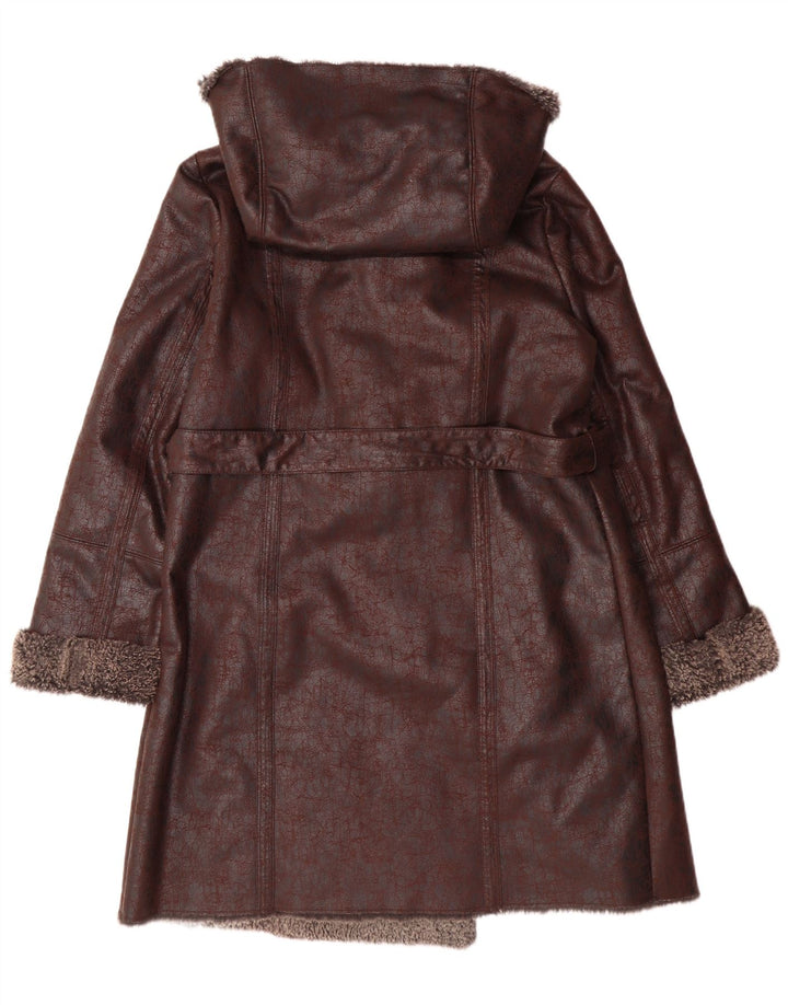 OLSEN Womens Sherpa Hooded Overcoat UK 14 Large Braun Polyester