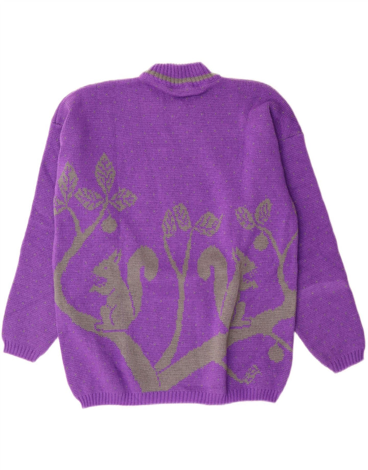 ALTA MODA Damen-Pullover mit grafischem Rundhalsausschnitt, UK 16, Größe L, violette Wolle