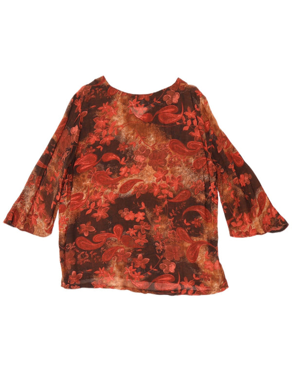Vintage Damen 3/4 Ärmel Tunika Top UK 14 Mittelbraun Paisley