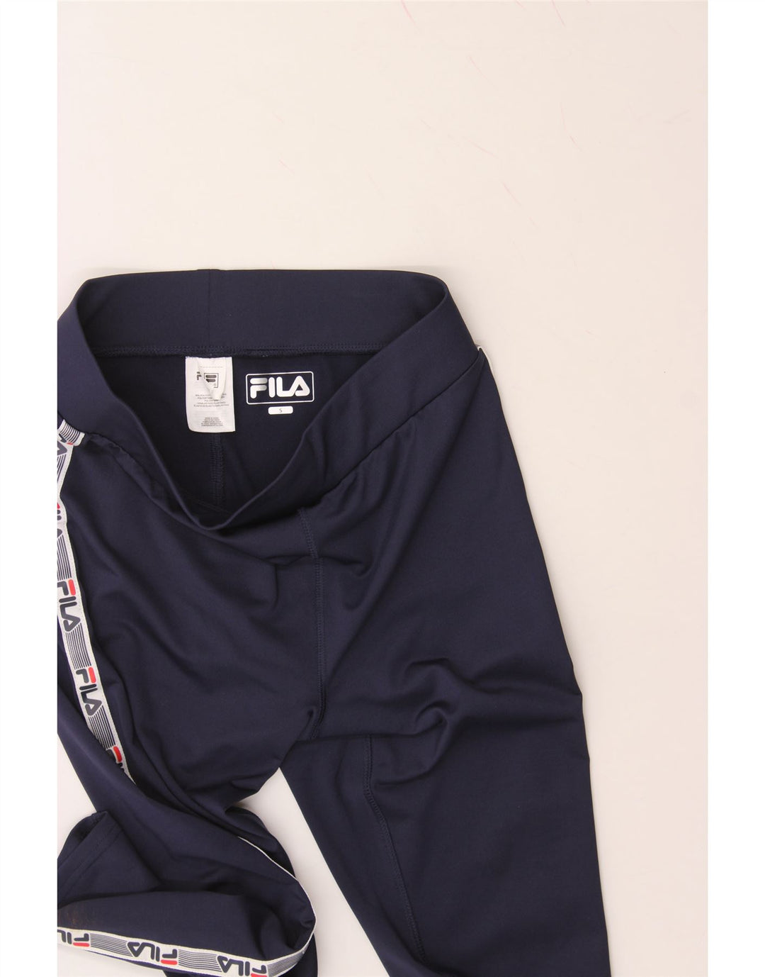 FILA Womens Graphic Leggings UK 10 Small  Navy Blue Polyester Vintage Fila and Second-Hand Fila from Messina Hembry 