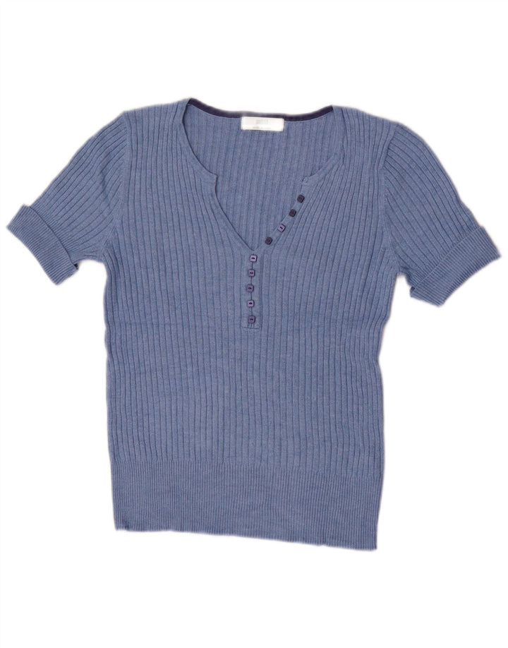 Marks & Spencer Damen-Pullover mit kurzen Ärmeln und V-Ausschnitt, Gr. 12, Mittelblau