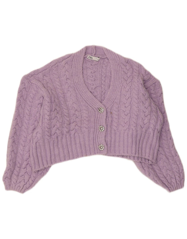 Zara Damen Crop Oversized Cardigan Pullover UK 14 Mittellila Acryl