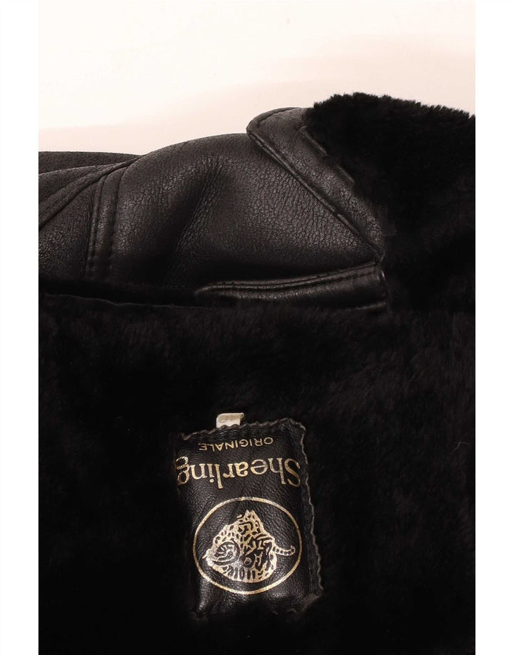 Vintage Damen Loose Fit Shearling Jacke EU 48 2XL Schwarz Klassisch