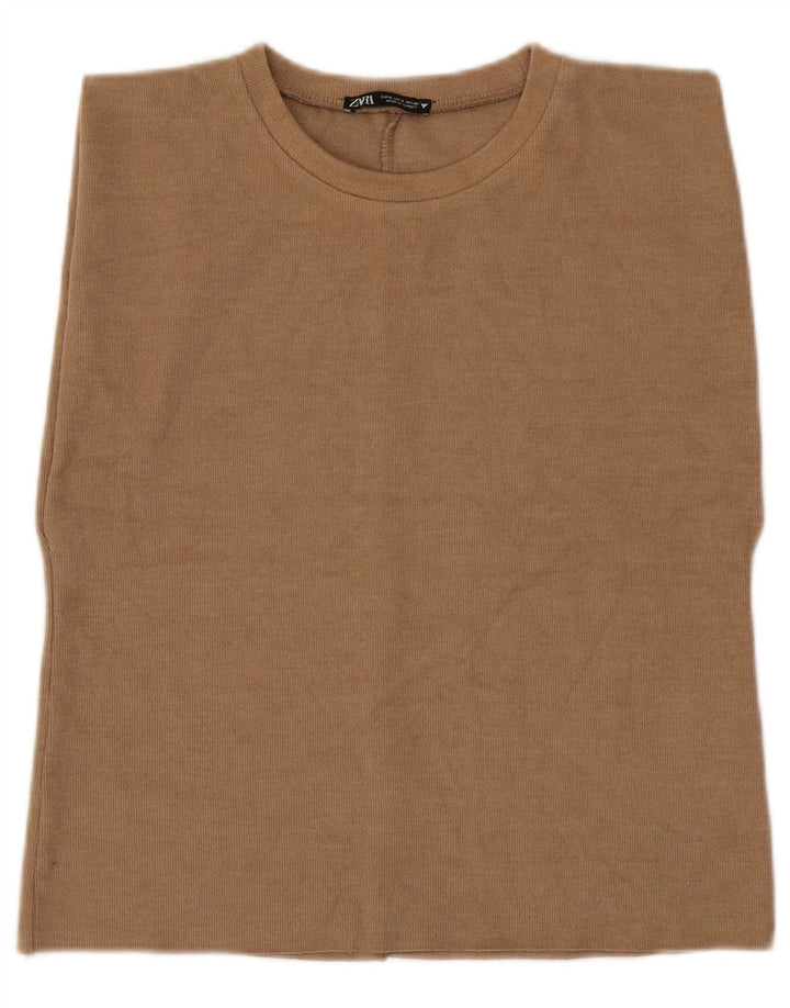 Zara Damen Weste Top UK 10 Small Braune Baumwolle