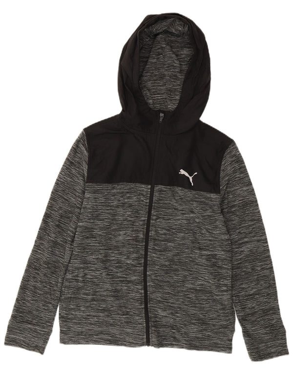 PUMA Jungen-Kapuzenpullover mit Reißverschluss, 14–15 Jahre, groß, graues Farbblock-Polyester