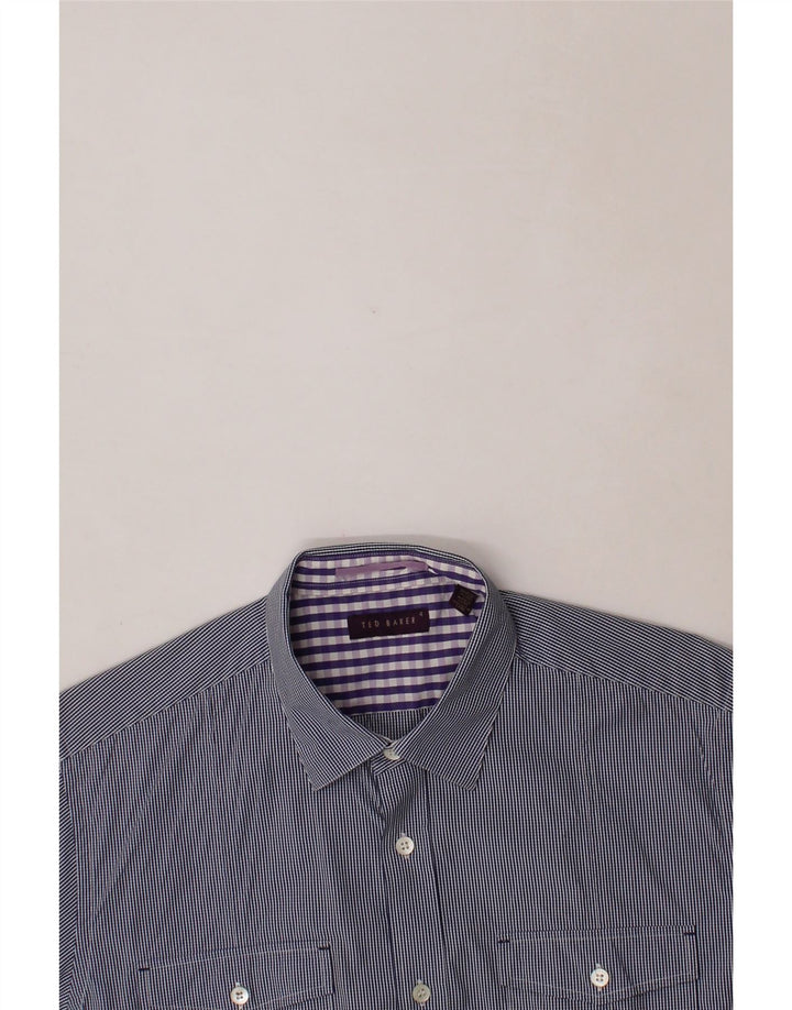 TED BAKER Mens Short Sleeve Shirt Size 4 Large Navy Blue Pinstripe Cotton Vintage Ted Baker and Second-Hand Ted Baker from Messina Hembry 