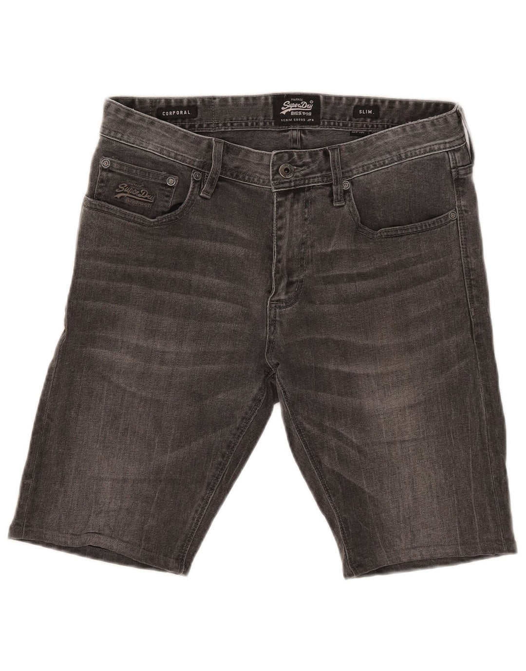 Superdry Herren Corporal Slim Denim Shorts W32 mittelgraue Baumwolle