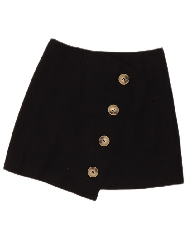 Topshop Damen Wickelrock UK 6 XS W26 Schwarze Baumwolle