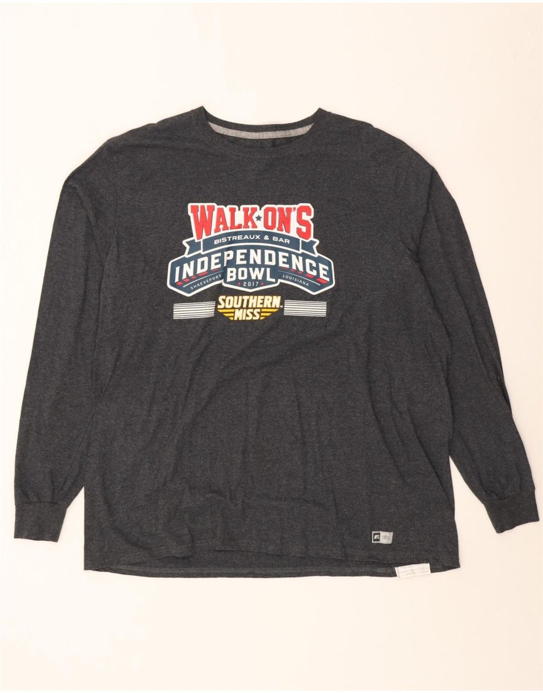 Russell Athletic Herren-Grafikoberteil, langärmelig, XL, graue Baumwolle