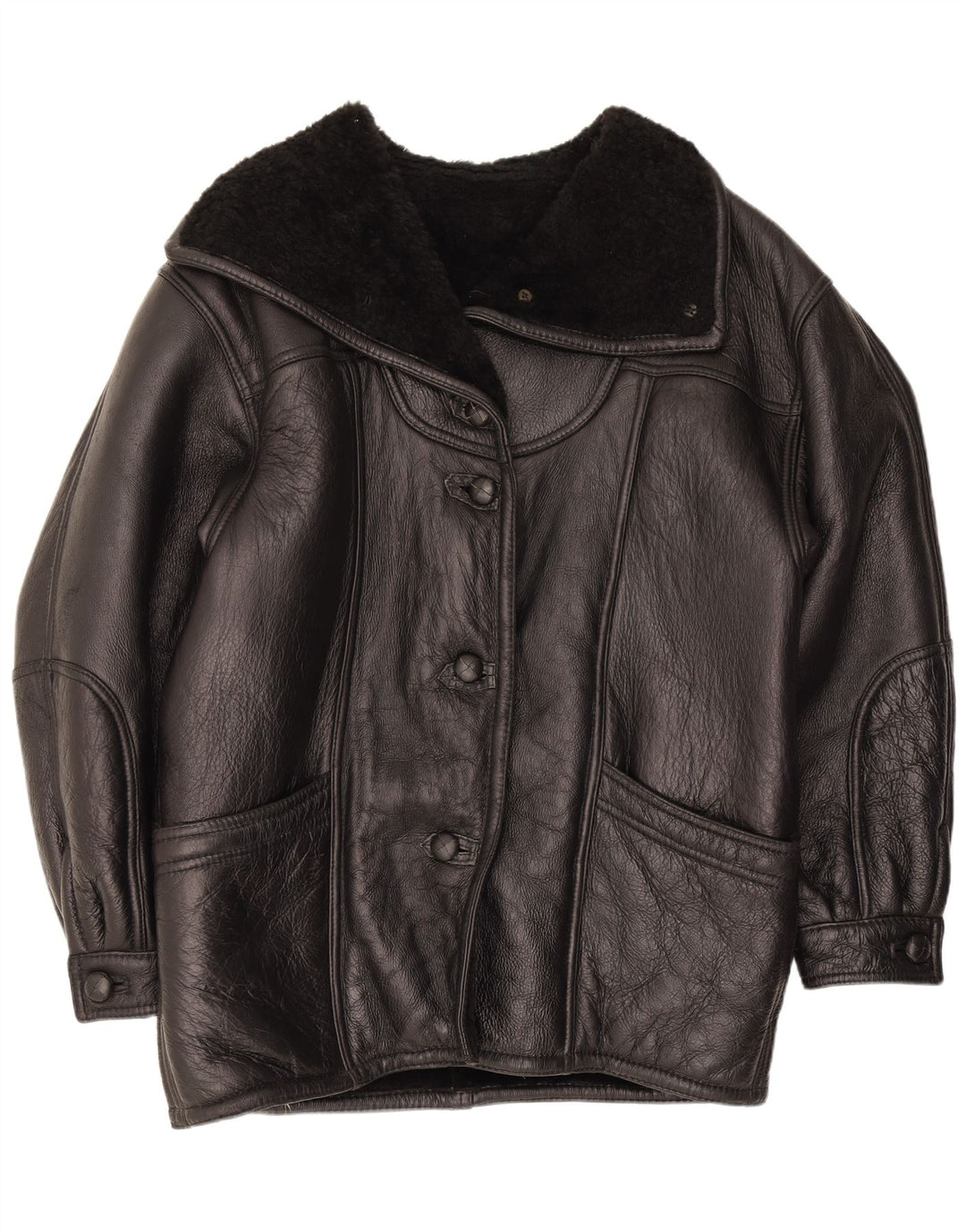 Vintage Damen Shearling Jacke UK 16 Large Schwarz