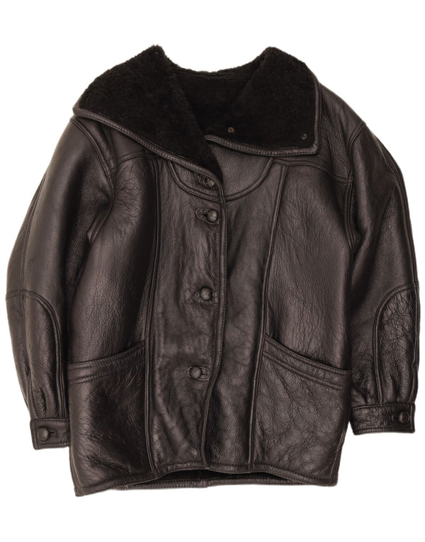 Vintage Damen Shearling Jacke UK 16 Large Schwarz