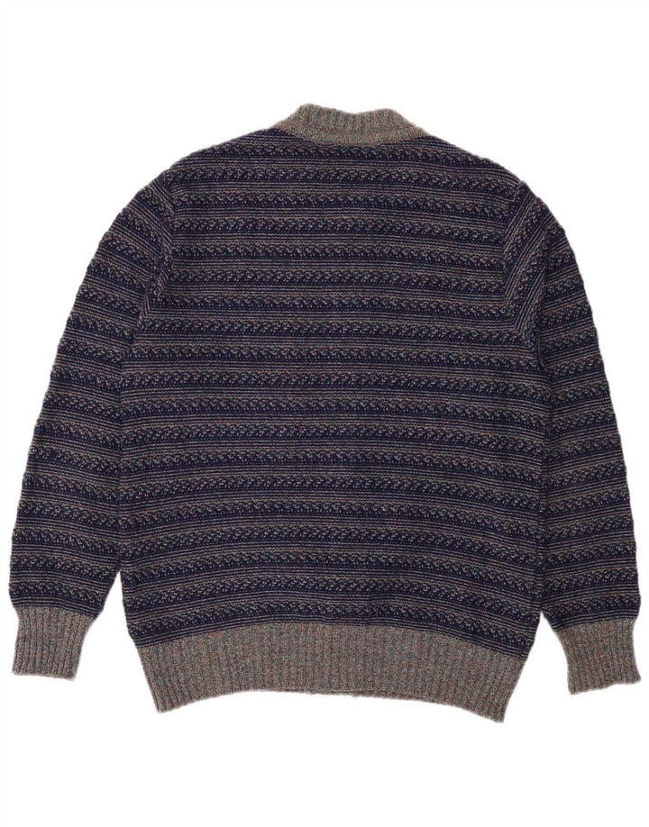 Vintage Herren Cardigan Pullover Medium Marineblau gestreift