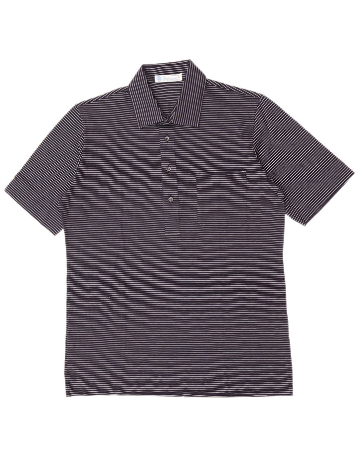 Herion Herren-Poloshirt aus mittelblauer Nadelstreifen-Baumwolle in Marineblau