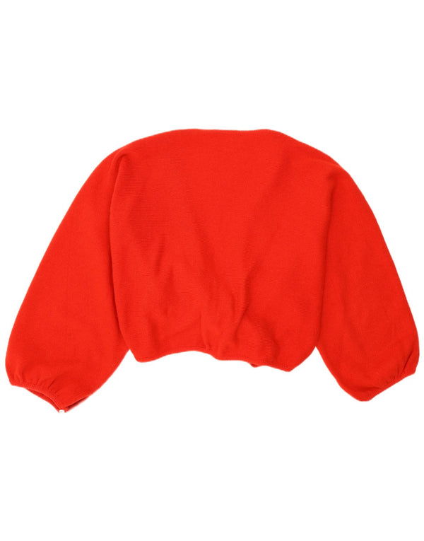 Vintage Damen Bolero Pullover UK 12 Mittelrot geblümte Lammwolle