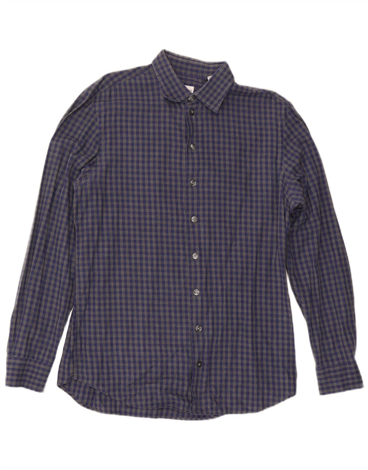 Armani Collezioni Herrenhemd aus mittelblauer Gingham-Baumwolle