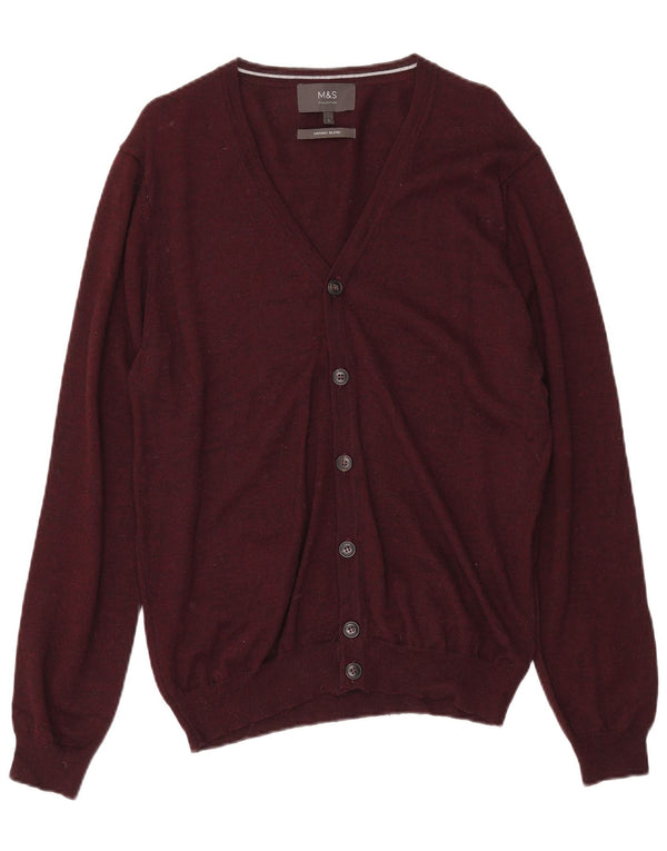 MARKS & SPENCER Damen-Cardigan-Pullover UK 16 Große bordeauxrot gesprenkelte Wolle