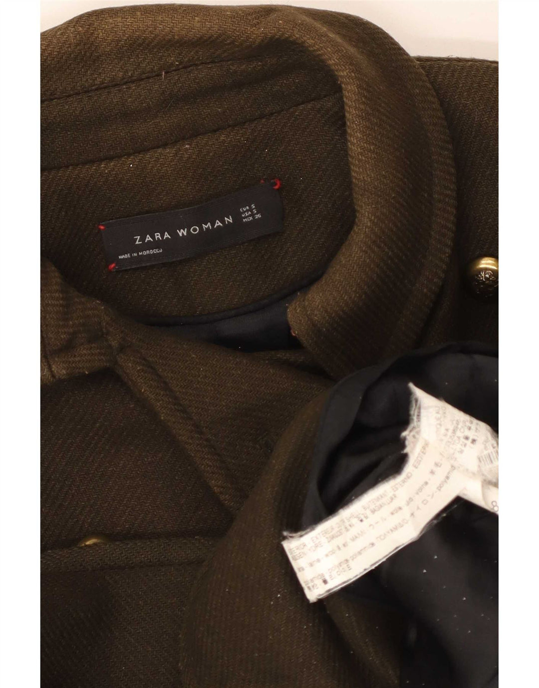 Zara Damen Pea Coat UK 10 Small Khaki Wolle